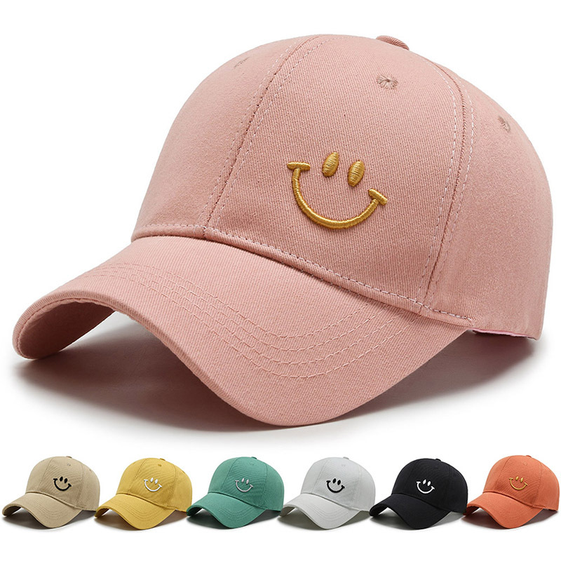 Customized fashion Korean design embroidery smile face baseball cap colorful hat for man and women