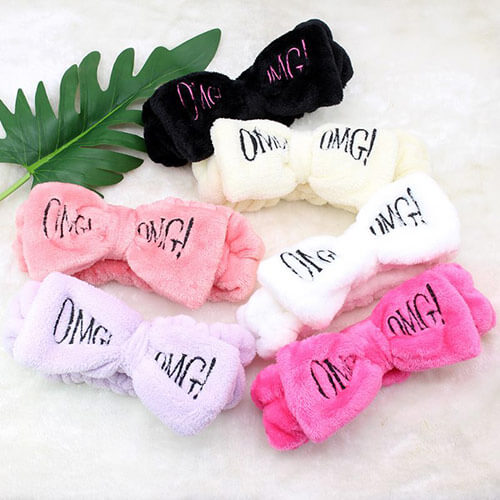 Adjustable Elastic Wide Coral Fleece Hair Bow Cross Headbands OMG Letter Word Bath Shower Make Up Face Wash Headband