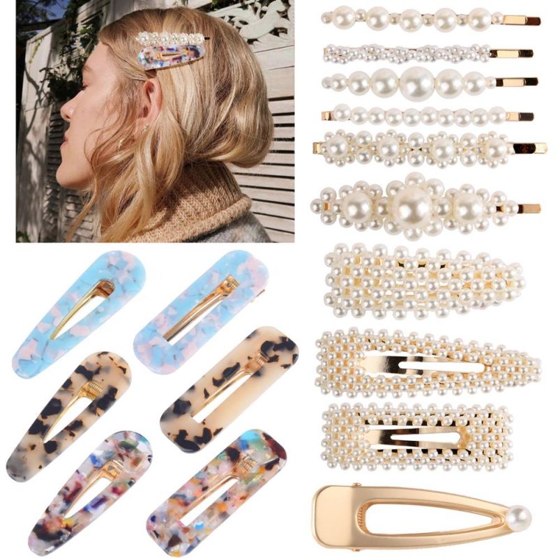 Hot Selling Fashion Headdress Sets BB Bangs Clip Pearl Hairpin Acrylic Hair Clip For Women