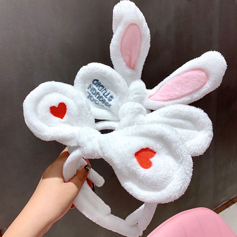 Custom LOGO Makeup Headbands wash bunny ear velvet hair band red heart facial make up spa headband f