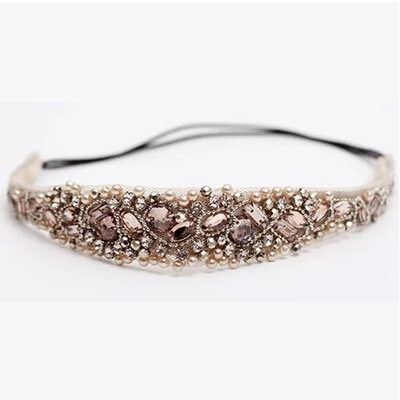 Factory Custom Colors Pink Pearl Elastic Hairband Bling Lady Rhinestone Diamond Headband