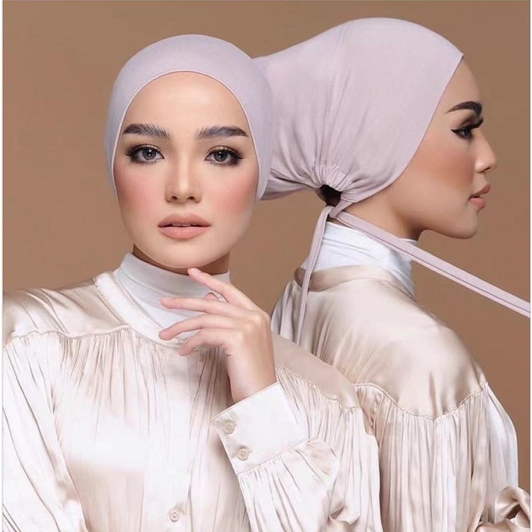 Muslim ruched elastic cotton jersey stretch tie back underscarf hijab